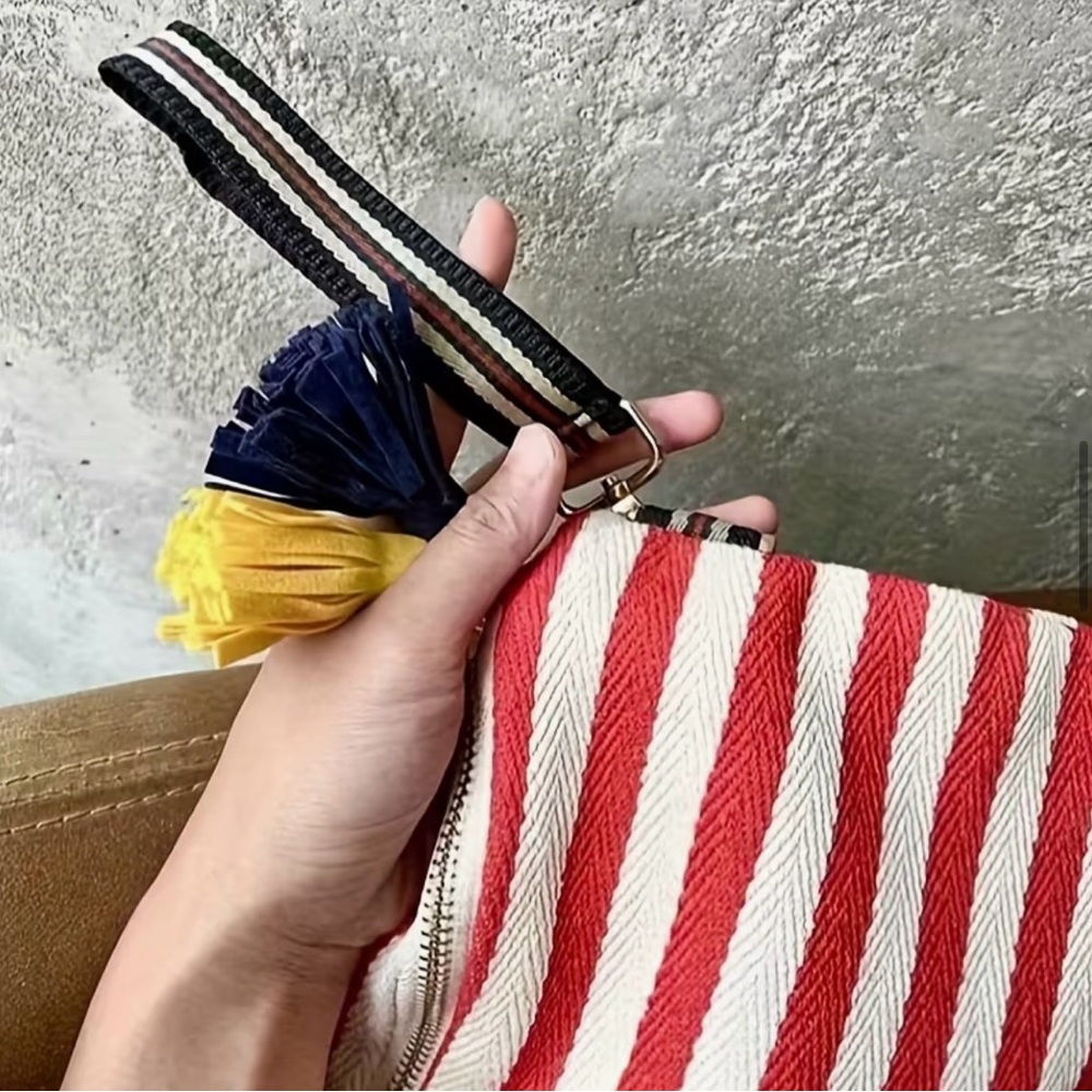Red & White Striped Wristlet Clutch with Tassels - Picture 6 of 6